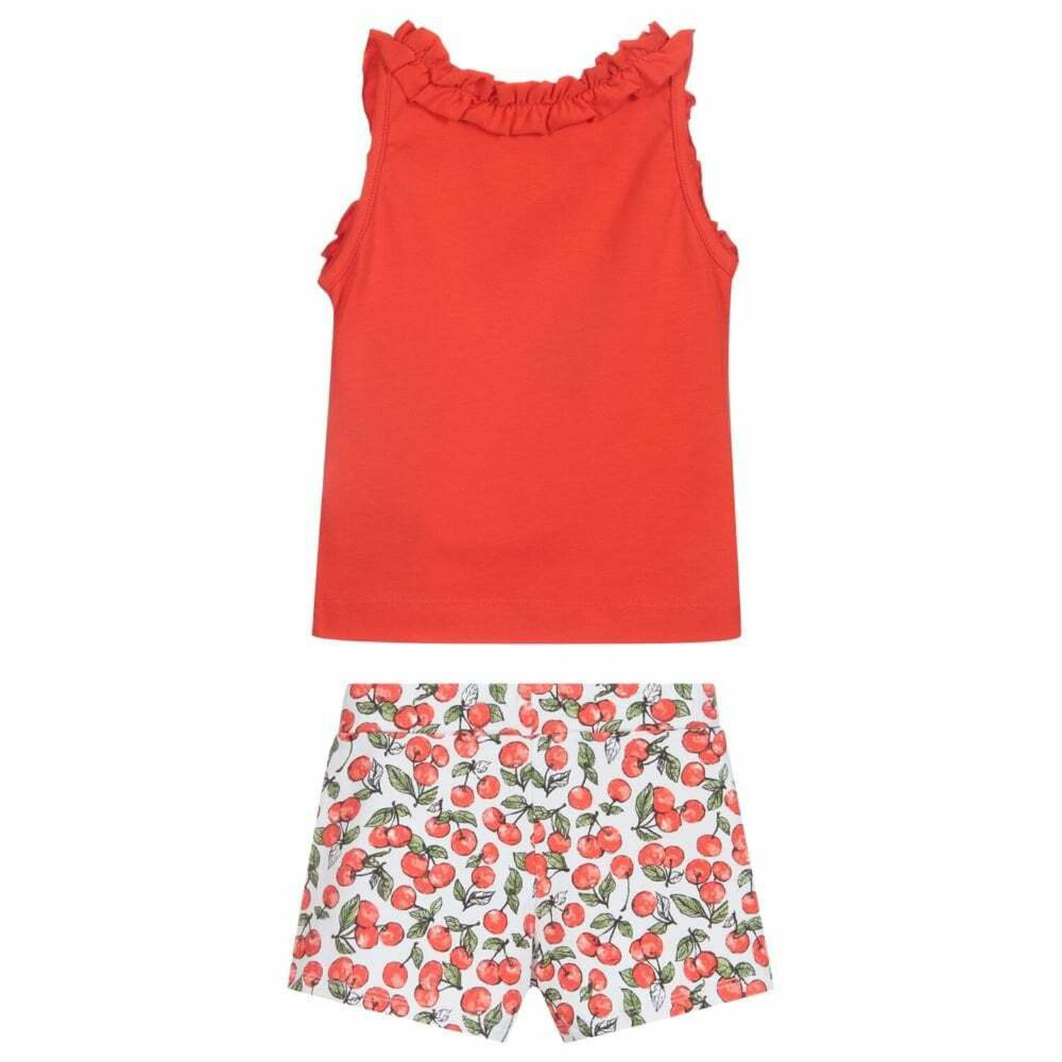 طقم شورت باللون الاحمر والابيض للبنات, 1, hi-res
