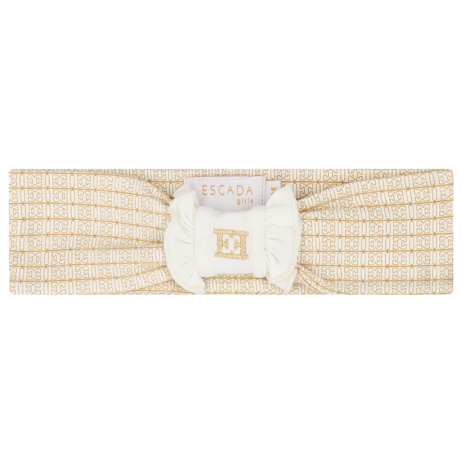 Baby Girls Ivory & Gold Logo Headband, 1, hi-res
