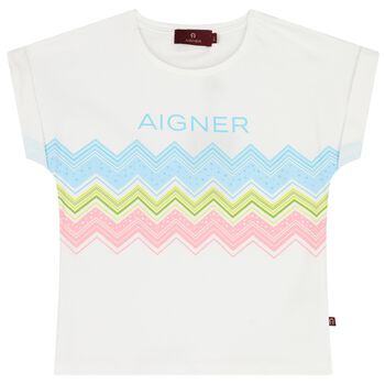 Aigner تيشيرت بنات بخطوط متعرجة باللون الأبيض, 1 تيشيرت بنات بخطوط متعرجة باللون الأبيض