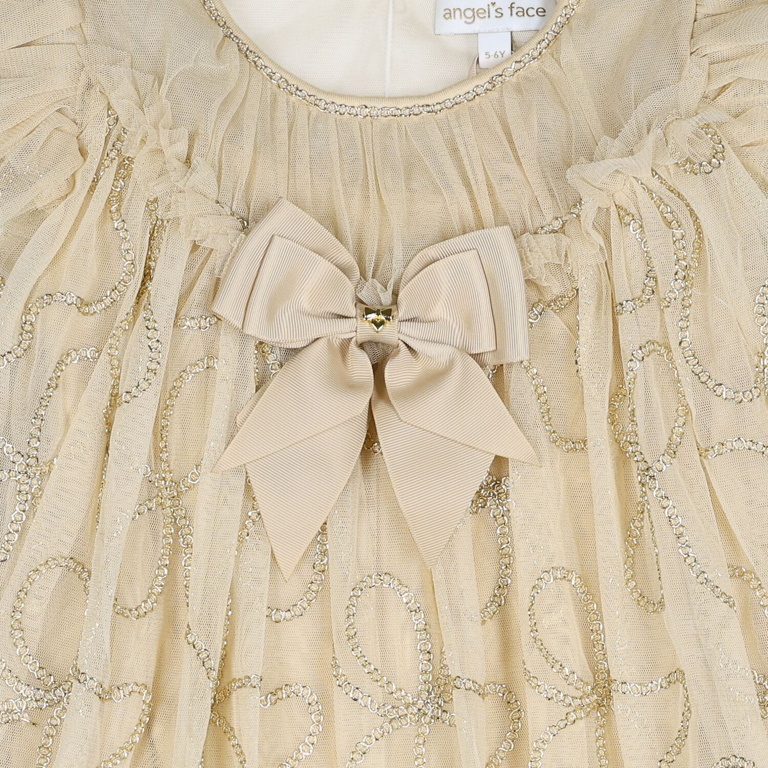 Girls Beige 3D Chain Tulle Isabella Dress, 1, hi-res