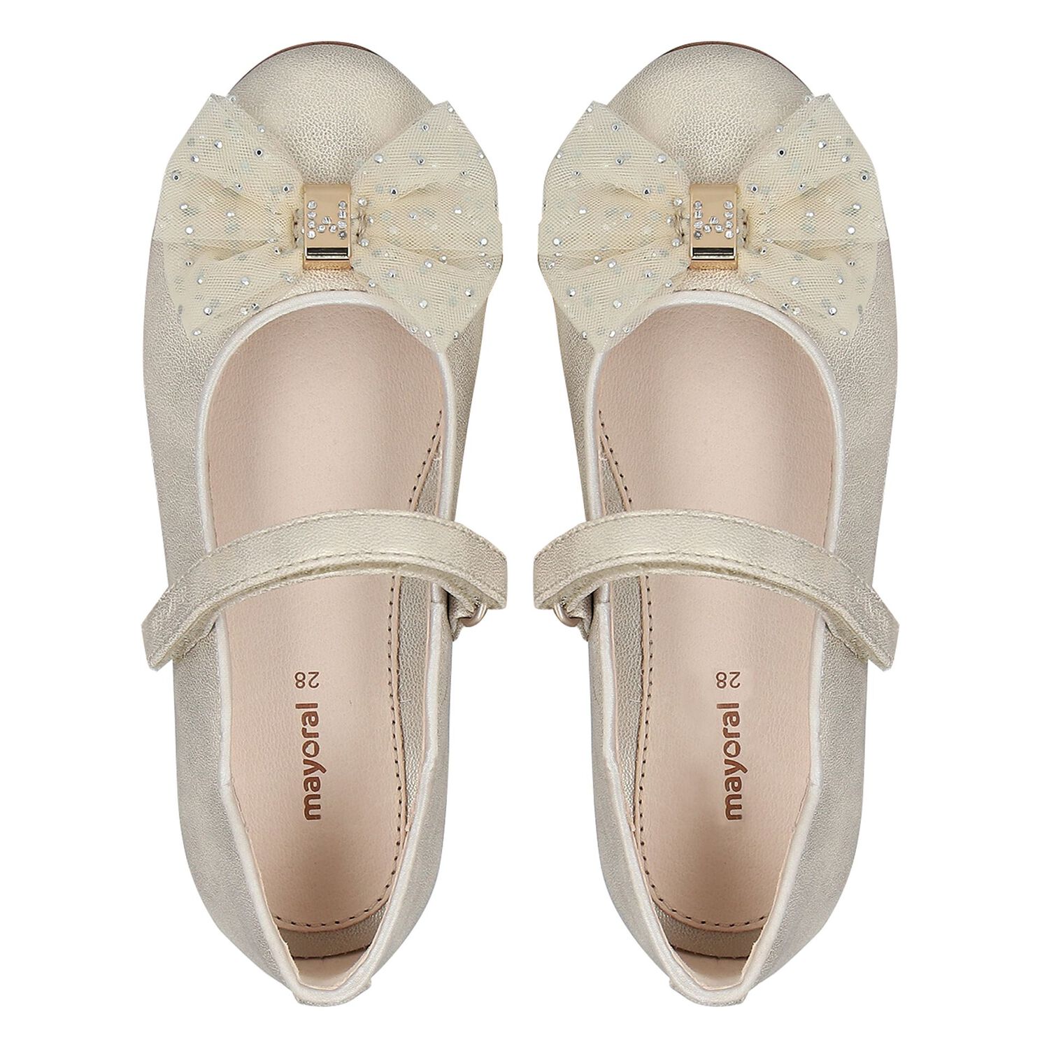 Girls Gold Bow Shoes, 1, hi-res