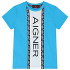 تيشيرت أولاد بالشعار باللون الأزرق, 3, hi-res