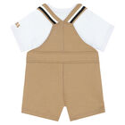Baby Boys White & Beige Dungaree Set, 1, hi-res
