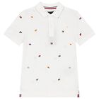 Boys White Flag Embroidery Polo Shirt, 1, hi-res