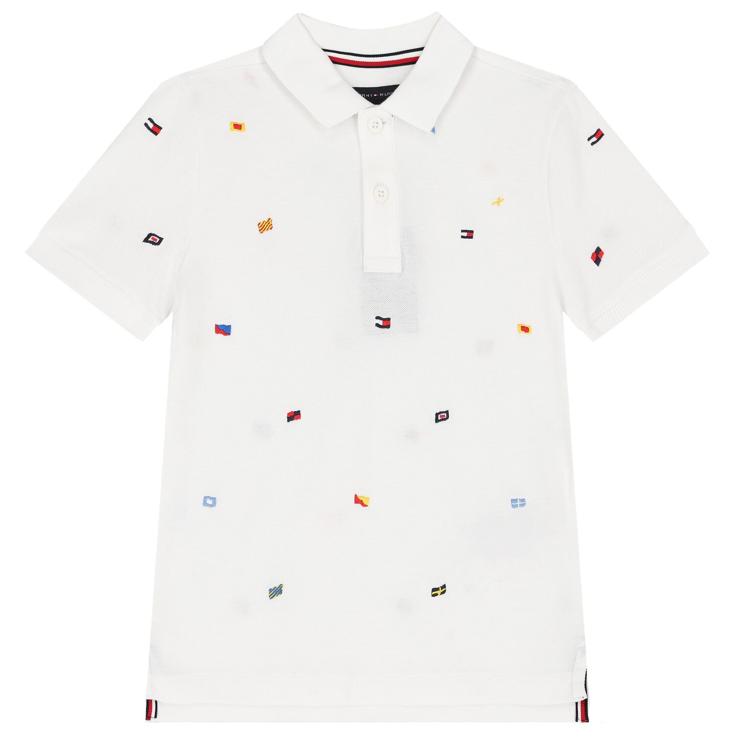 Boys White Flag Embroidery Polo Shirt, 1, hi-res