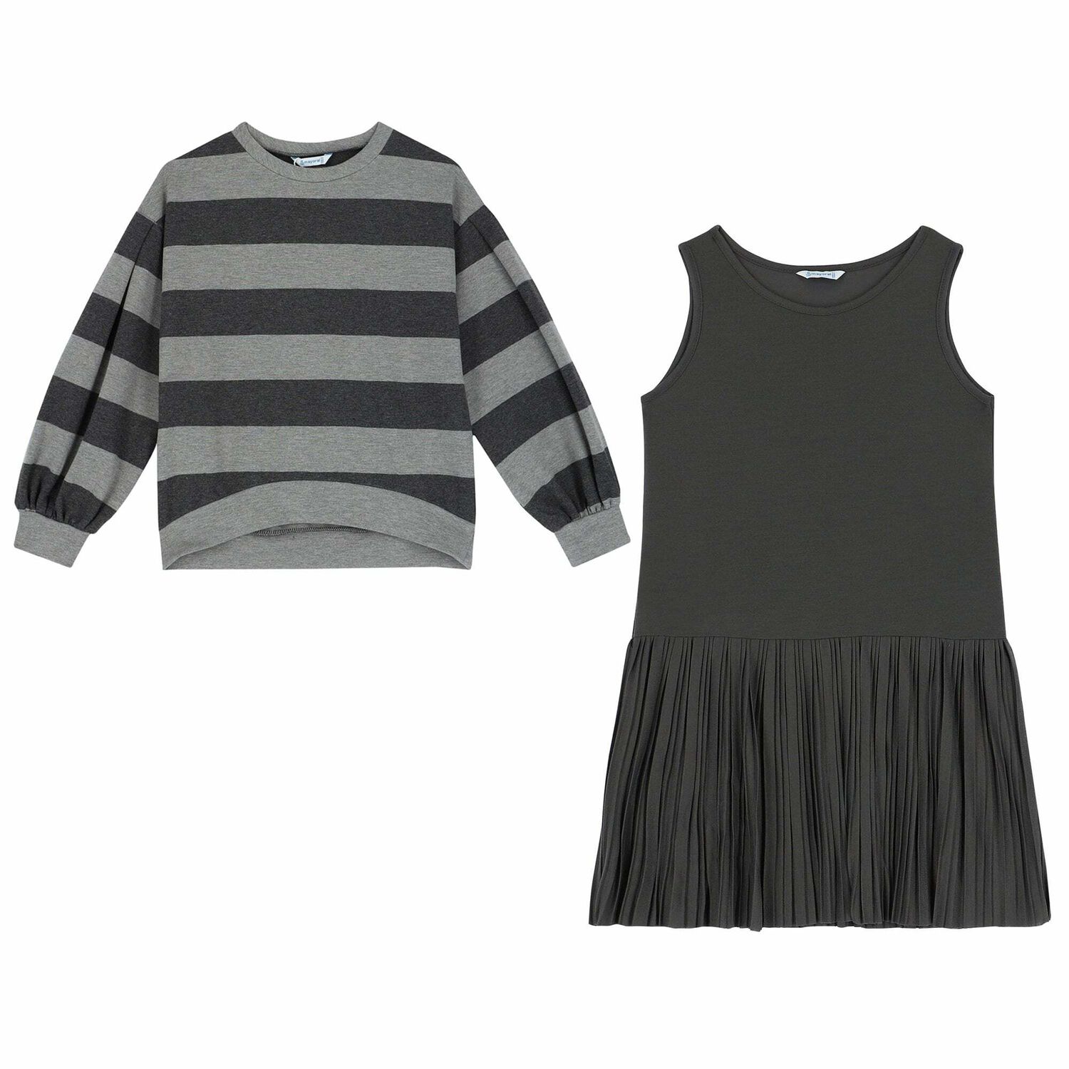 طقم فستان مخطط باللون الرمادى, 1, hi-res