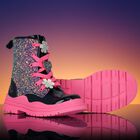 Girls Navy Blue & Pink Glitter Boots, 1, hi-res
