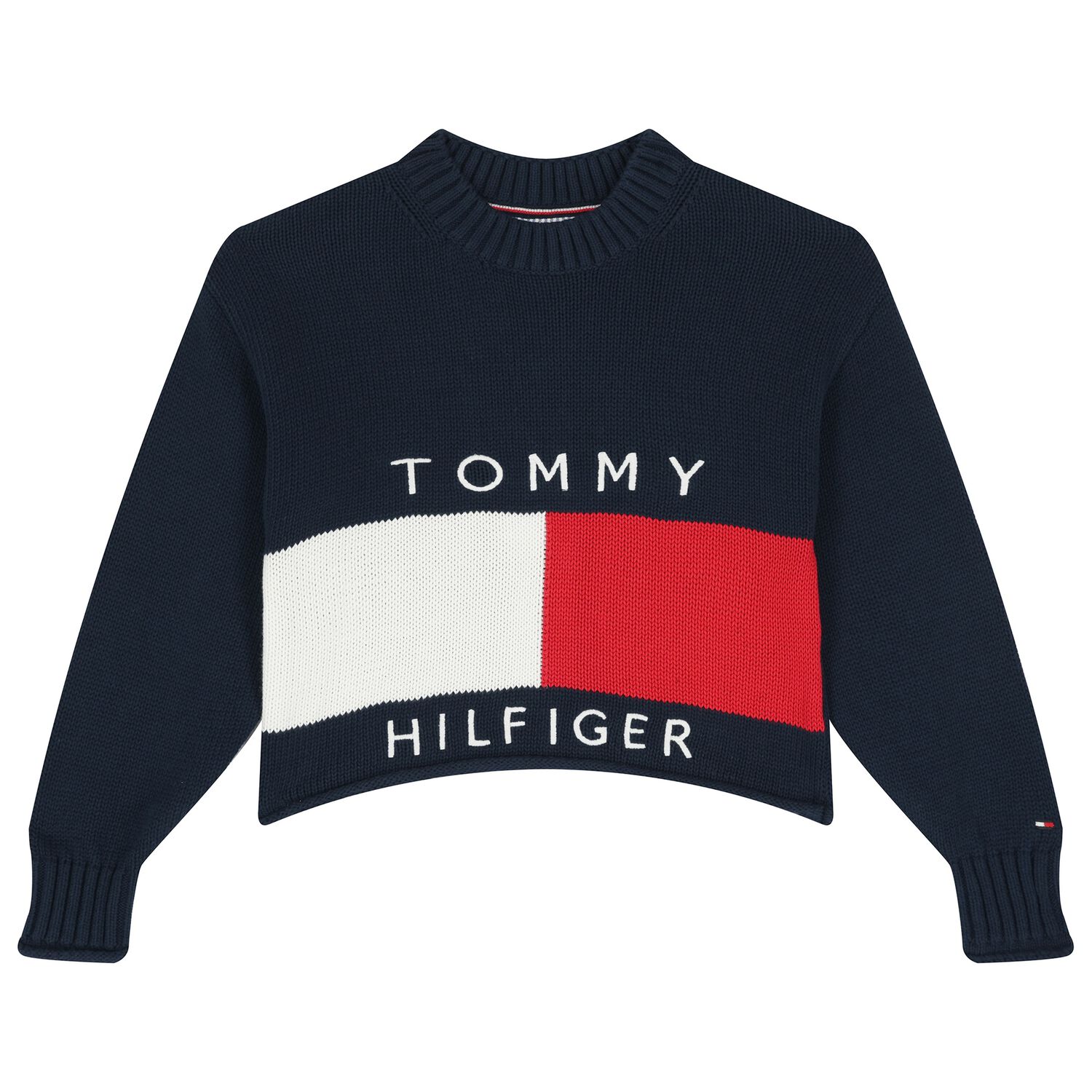 Girls Navy Blue Logo Knitted Sweater, 1, hi-res