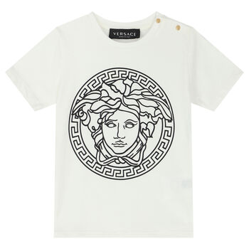 Younger Boys White Medusa Logo T-Shirt