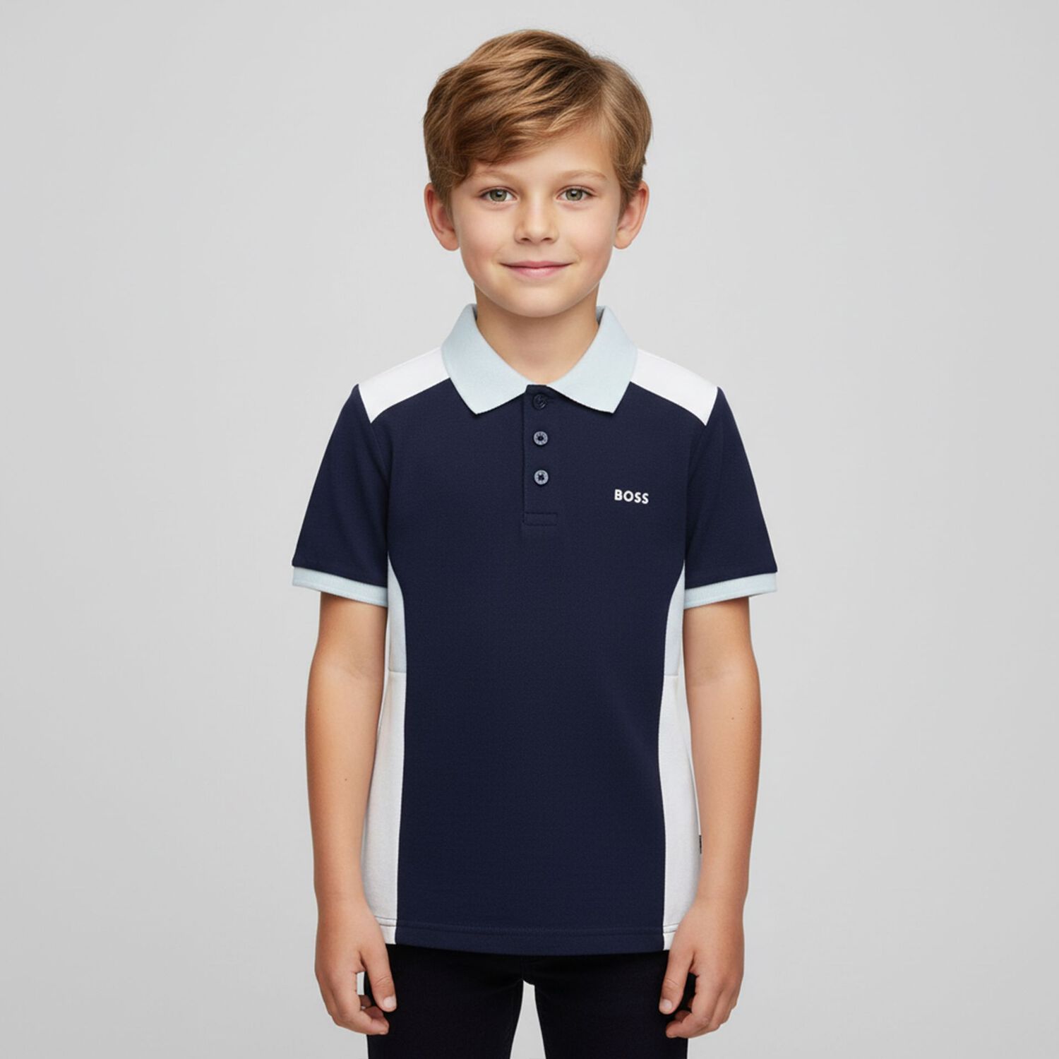Boys Navy Blue Logo Polo Shirt, 2, hi-res