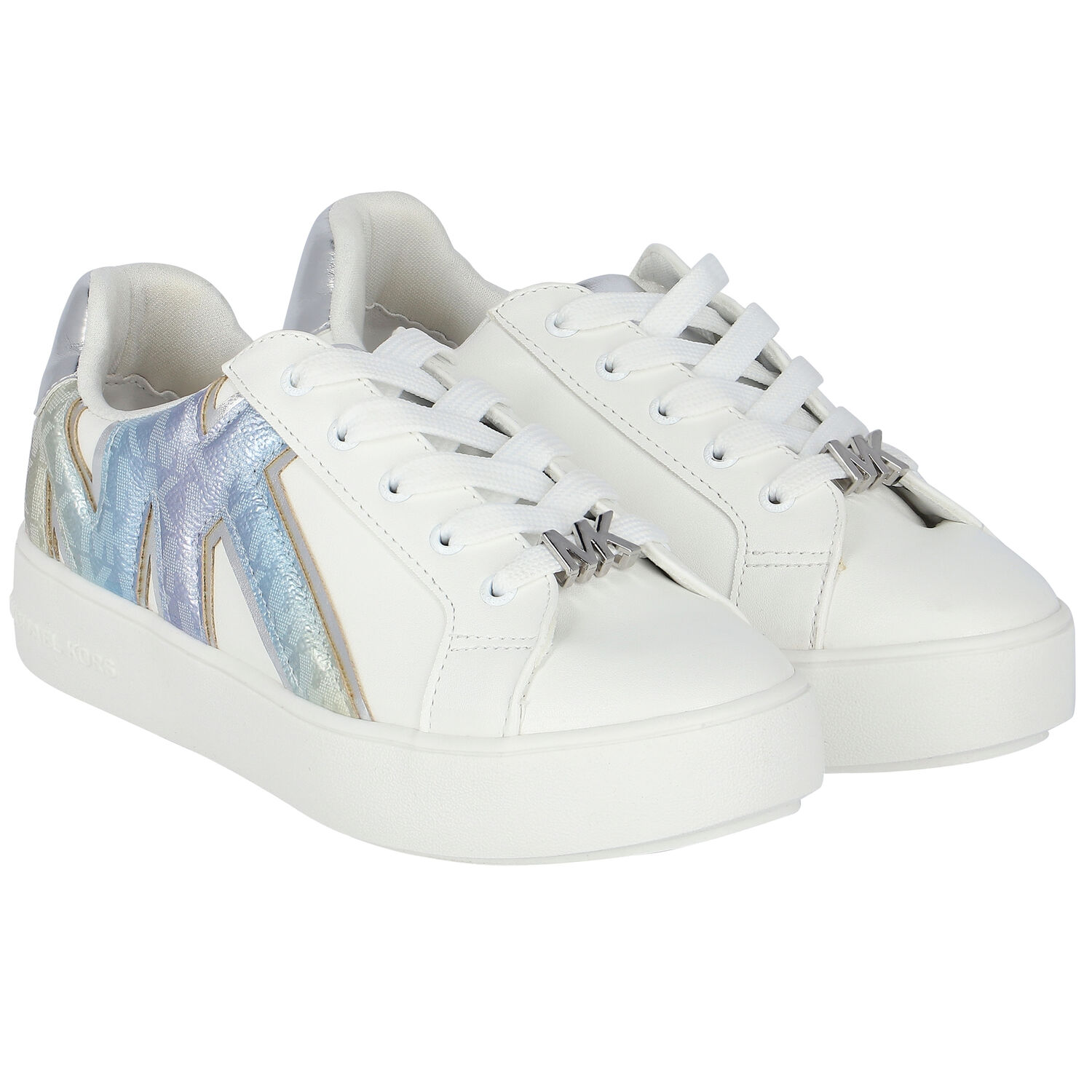 Girls White Logo Trainers, 1, hi-res