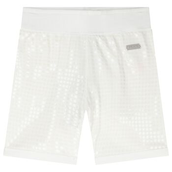 Girls White Logo Sequin Shorts