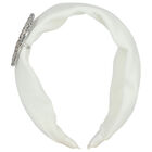 Girls White Embellished Velvet Headband, 2, hi-res