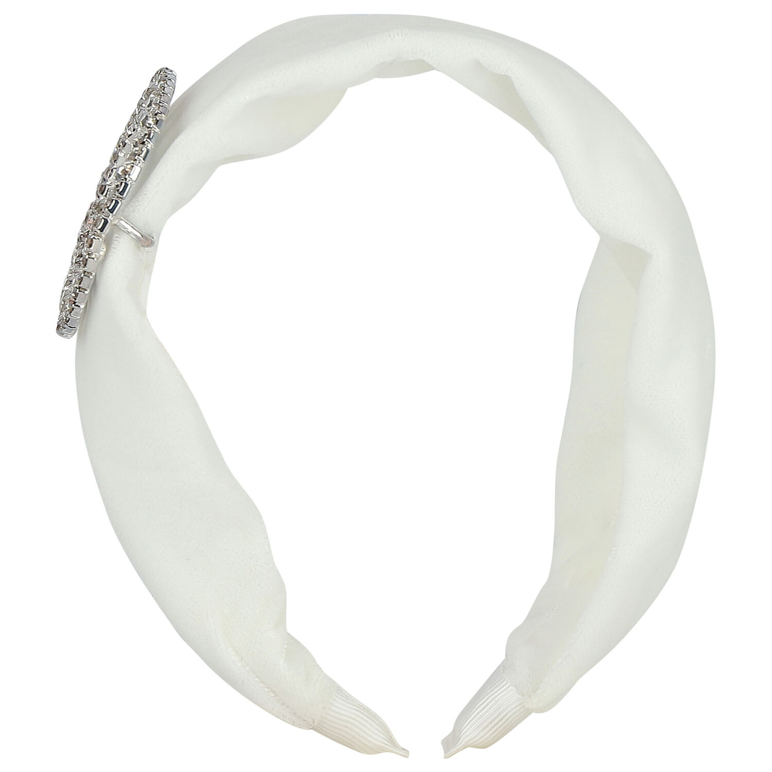 Girls White Embellished Velvet Headband, 2, hi-res