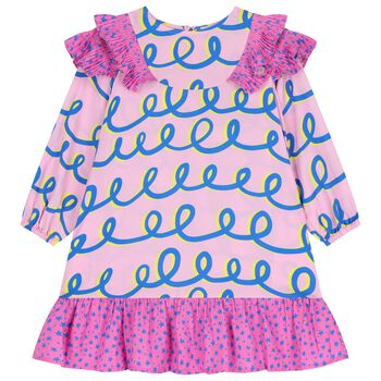 Girls Pink & Yellow Pleated Dress          