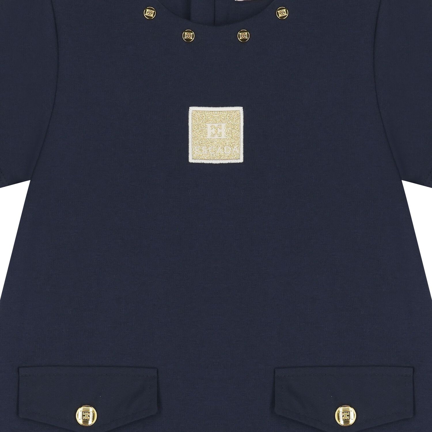 Girls Navy Blue Logo Pleated Dress, 2, hi-res