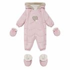 Baby Girls Pink Snowsuit, 1, hi-res