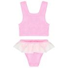 بيكيني بنقشة مجعدة باللون الوردي الفاقع  للبنات, 1, hi-res