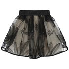 Girls Black & Beige Floral Tulle Skirt, 1, hi-res