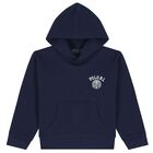 Boys Navy Blue Logo Hooded Top, 1, hi-res