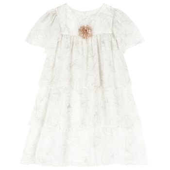 Girls White Tiered Dress
