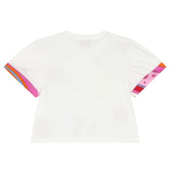 Girls White Cotton Fontane Print T-Shirt