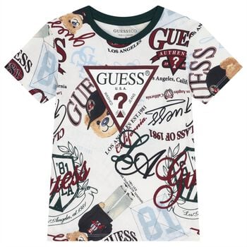 Boys White & Burgundy Logo T-Shirt