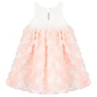 فستان بنات تول مزين بالورود باللون العاجي والوردي, 1, hi-res