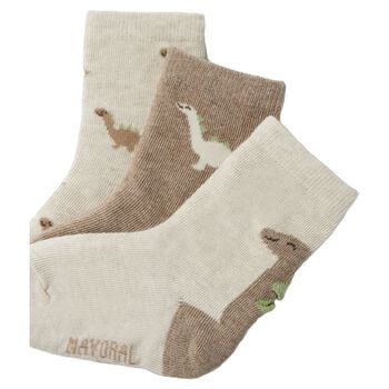 Younger Boys Beige Dinosaur Socks ( 3 Pack ) 