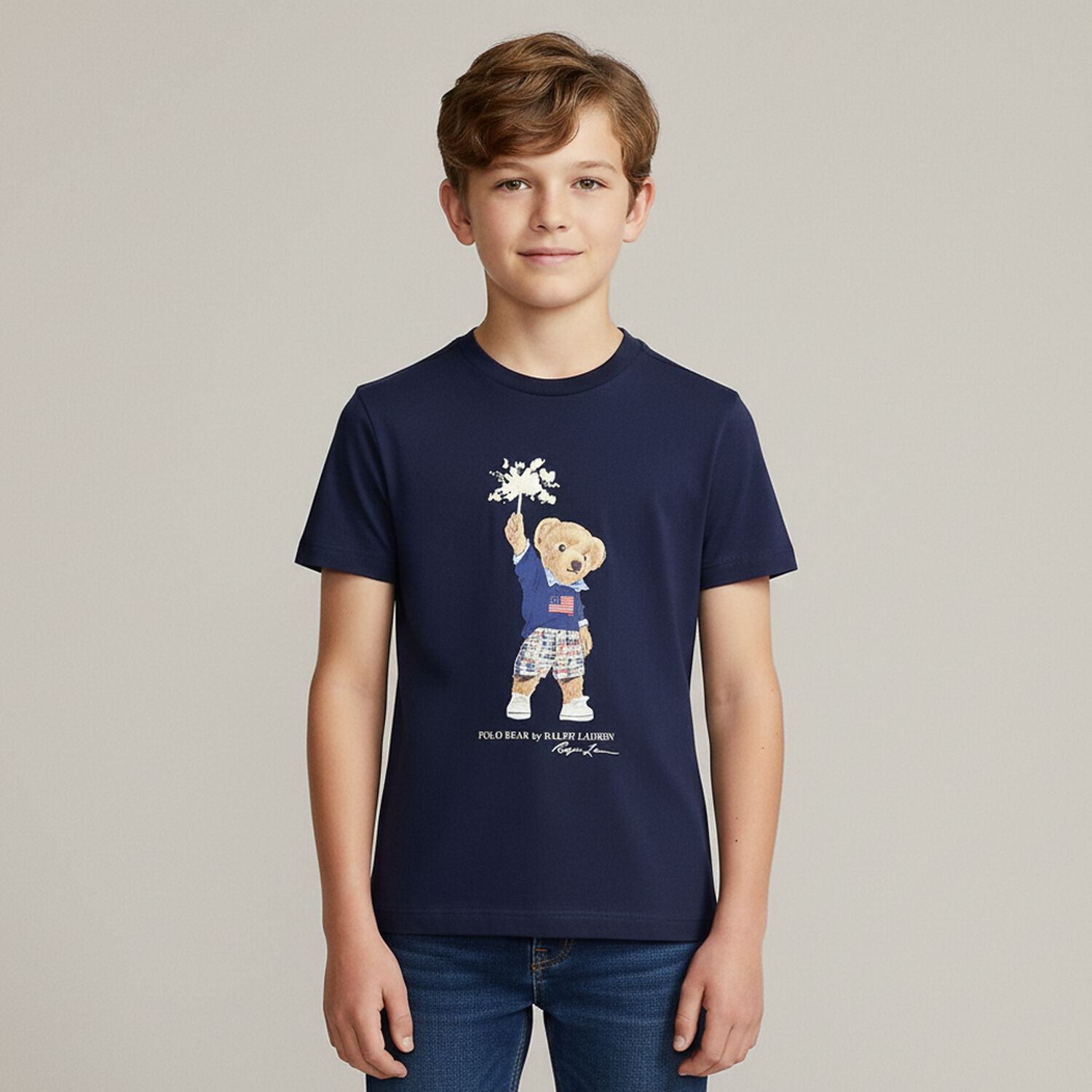 Boys Navy Blue Polo Bear T-Shirt, 1, hi-res