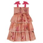 Girls Pink Floral & Bird Tiered Dress, 1, hi-res