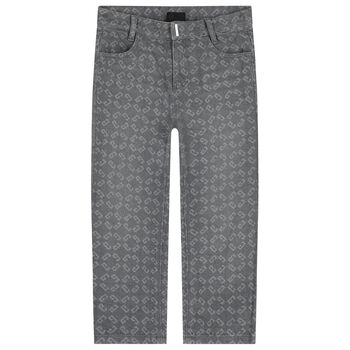 بنطلون أولاد جينز دنيم بالشعار باللون الرمادي 