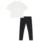 Girls White & Black Diamante Logo Leggings Set, 1, hi-res