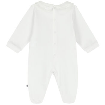 Baby Girls White Teddy Bear Logo Babygrow