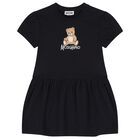 Girls Black Teddy Bear Logo Dress, 4, hi-res