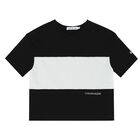 تيشيرت بالشعار باللون الأبيض والأسود للبنات, 1, hi-res