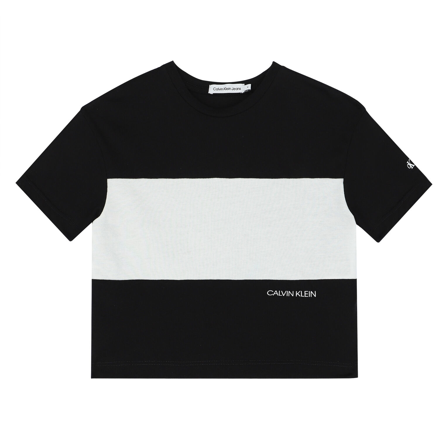 تيشيرت بالشعار باللون الأبيض والأسود للبنات, 1, hi-res