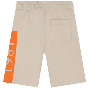 شورت أولاد بالشعار باللون البيج