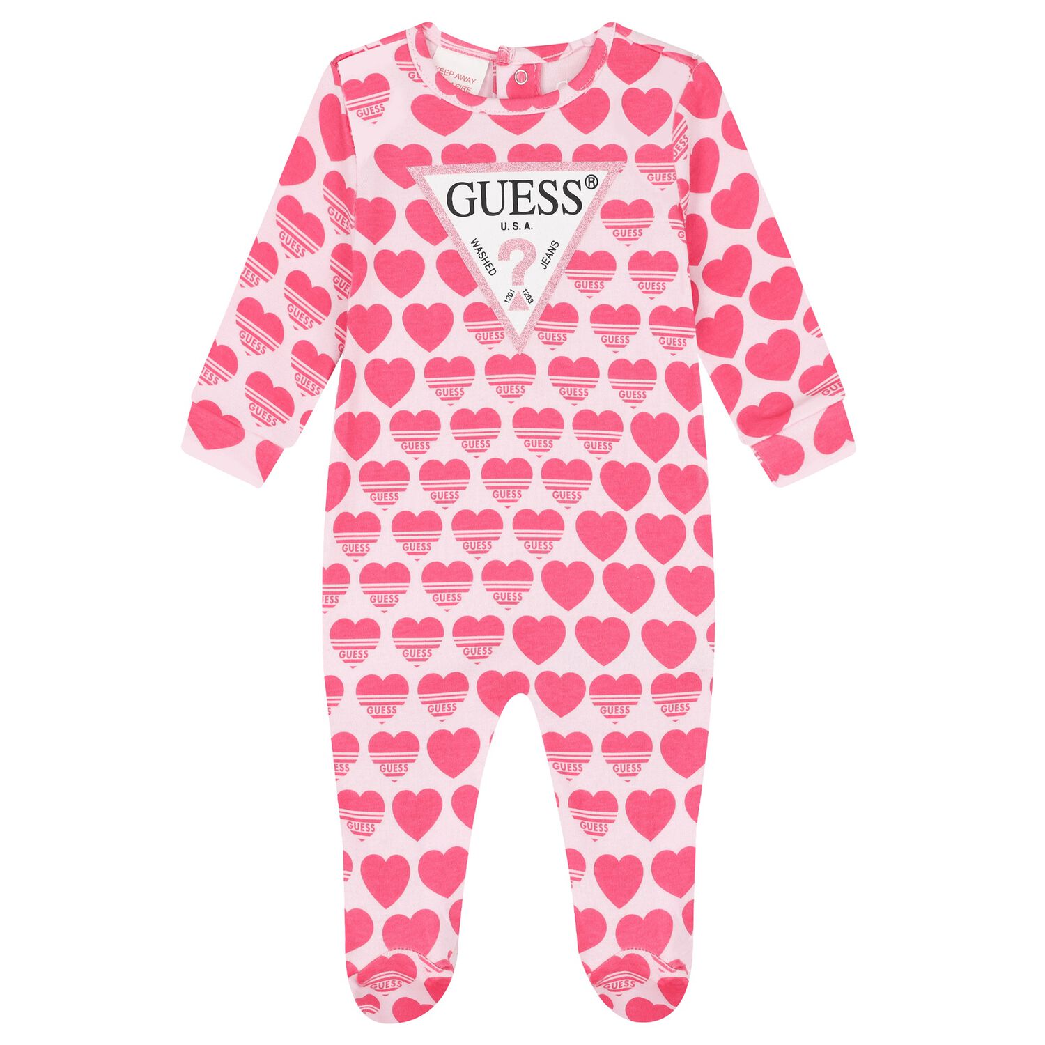 Baby Girls Pink Cotton Heart Logo Babygrow, 3, hi-res