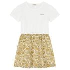 Girls White & Gold Floral Dress, 1, hi-res