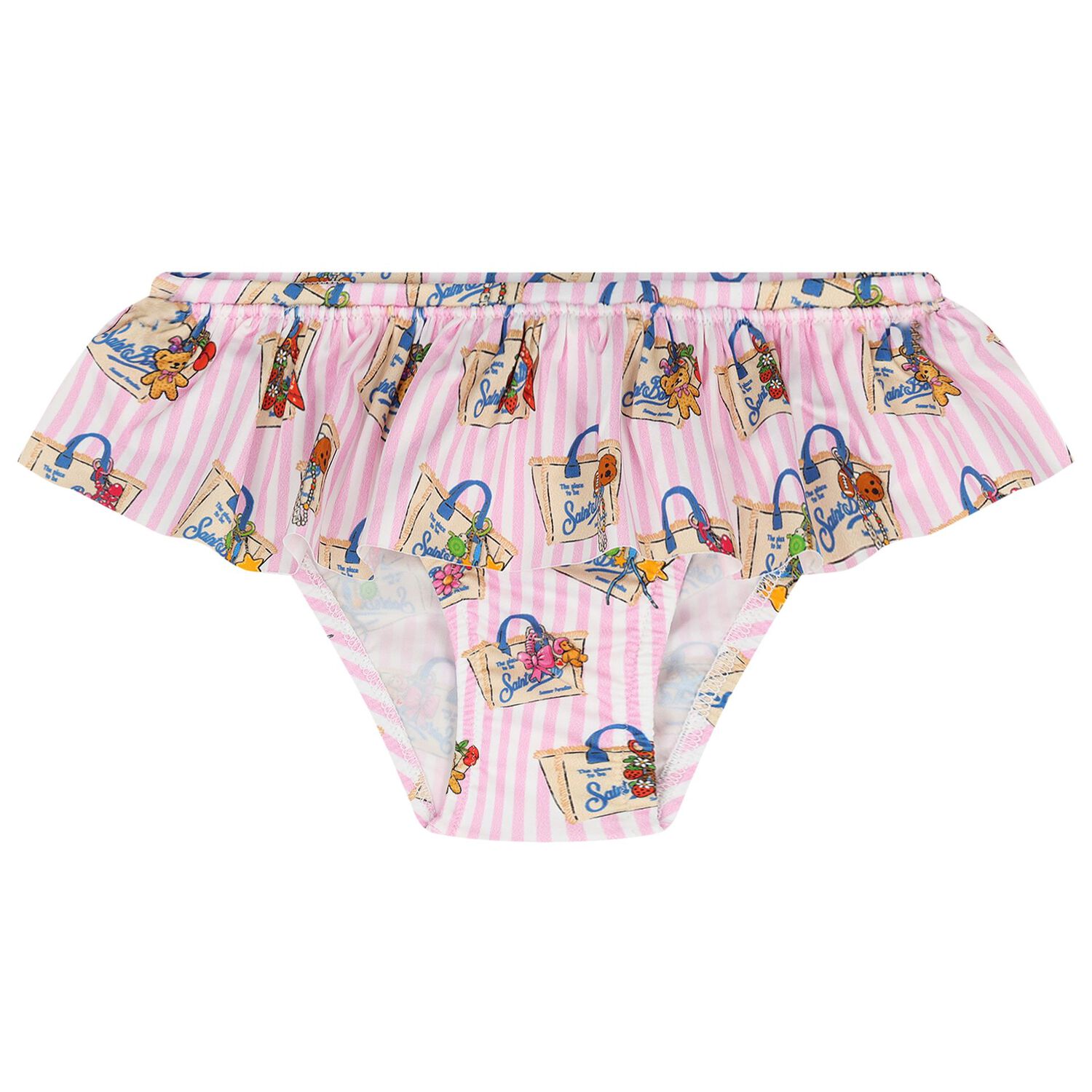 Girls White & Pink Ruffled Striped Bikini, 1, hi-res