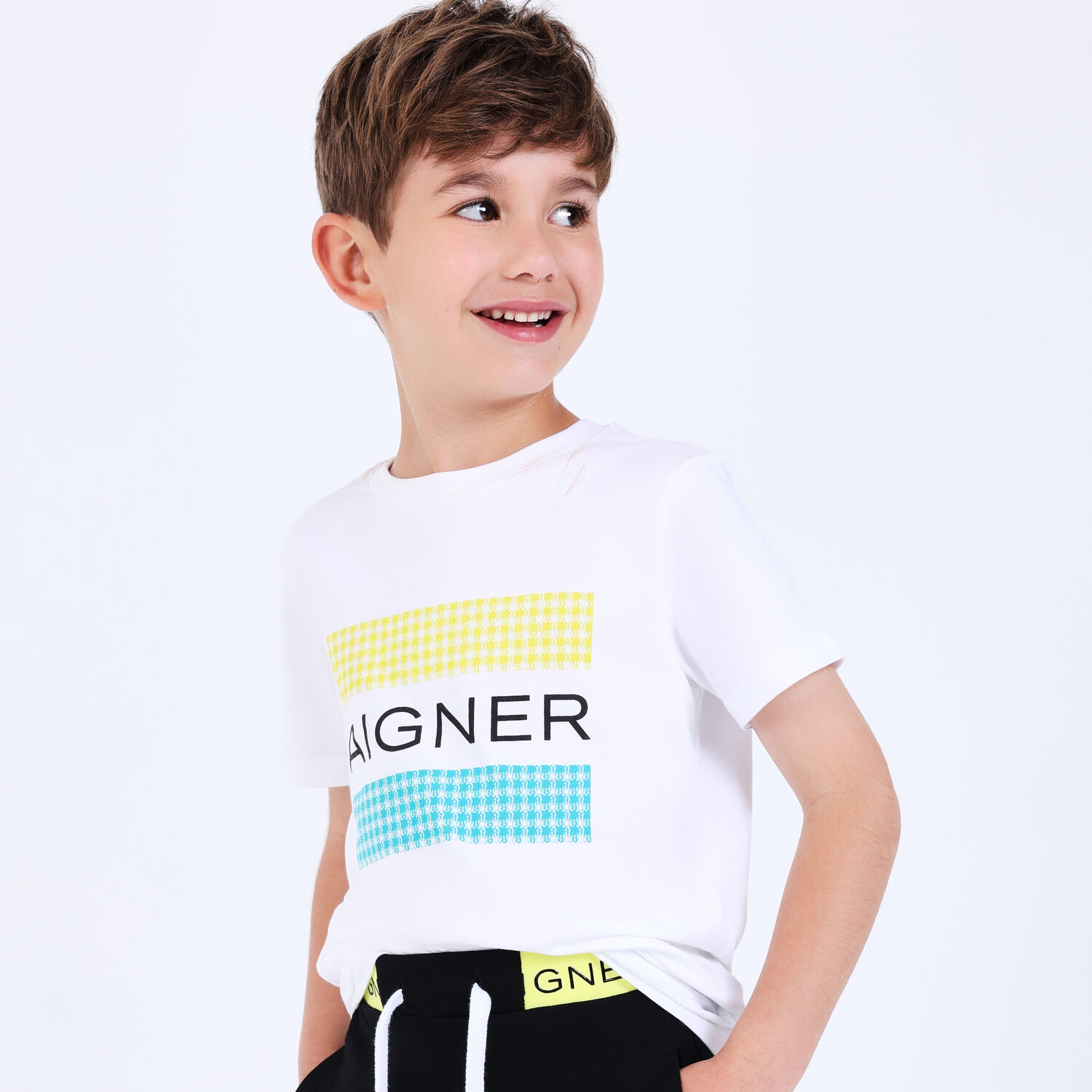 Younger Boys White Logo T-Shirt, 1, hi-res