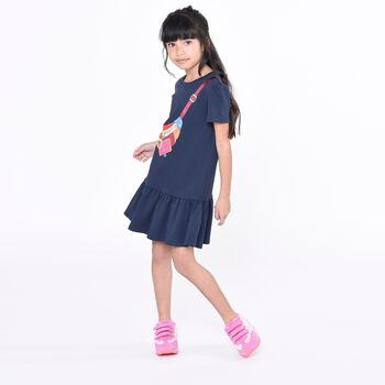 Girls Navy Blue Logo Bag Dress