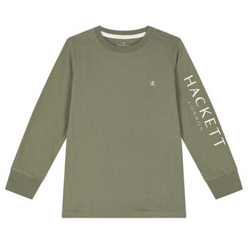 Boys Khaki Logo Long Sleeve Top