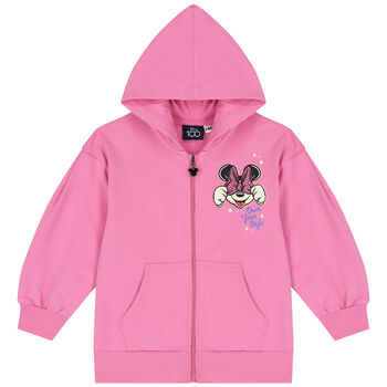 Girls Pink Minnie Mouse Hooded Zip Up Top