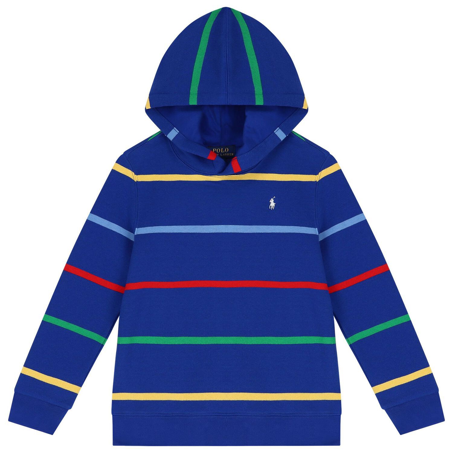 Boys Blue Logo Striped Hooded Top, 1, hi-res