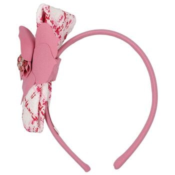 Girls Pink Tweed Bow Headband