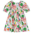 Girls Ivory Animals & Leaves Dress, 1, hi-res