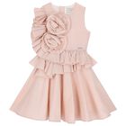 Girls Pink Flower Ruffle Dress, 1, hi-res