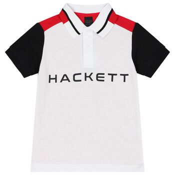 Boys White & Red Logo Polo Shirt
